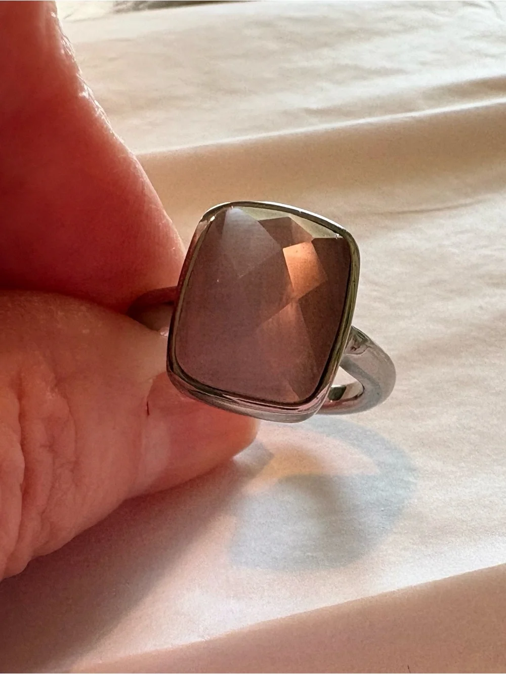 Sterling Silver Pink Faceted Glass Statement Ring